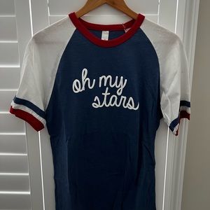 NWOT. “Oh My Stars” Red, White and Blue Women’s Tee. Size Medium.